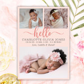 Hello Script Girl Birth Photo Collage Announcement Ankündigung