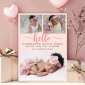 Hello Script Girl Birth Photo Collage Announcement Ankündigung