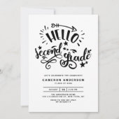 Hello Second Grade | Black First Grade Abschluss Einladung (Vorderseite)
