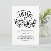 Hello Second Grade | Black First Grade Abschluss Einladung (Stehend Vorderseite)