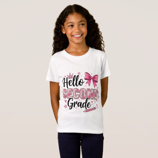 Hello Second Grade Coquette Bow Back To School T-Shirt (Vorne ganz)