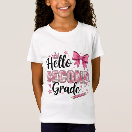 Hello Second Grade Coquette Bow Back To School T-Shirt (Vorderseite)
