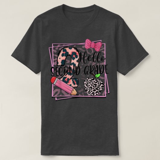 Hello Second Grade Pink Leopard 2nd Grade Back To T-Shirt (Design vorne)
