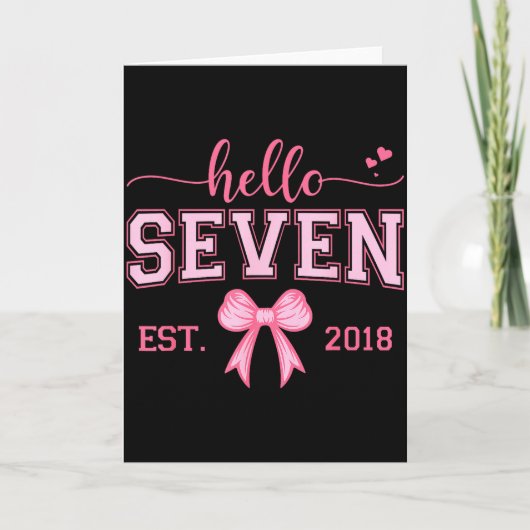 Hello Seven Est 2018 Coquette Bow 7th Birthday Gir Karte (Vorderseite)