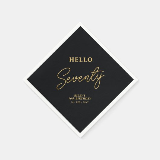 Hello Seventy | Black & Gold 70th Birthday Party Serviette (Ecke)
