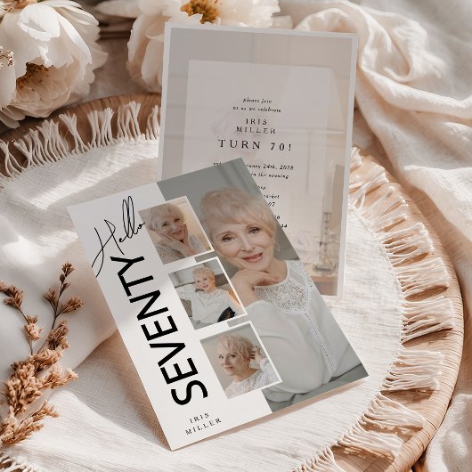 Hello SEVENTY' Modern Photo Collage 70th Birthday Einladung