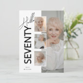 Hello SEVENTY' Modern Photo Collage 70th Birthday Einladung (Stehend Vorderseite)