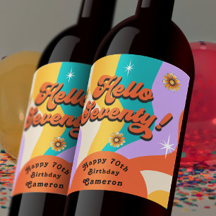 Hello Seventy Retro Groovy 70. Geburtstag Weinetikett