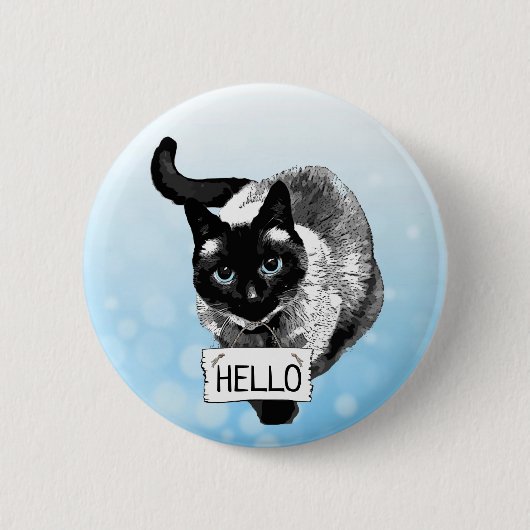 HELLO Siamese Cat Holding Sign Button (Vorderseite)