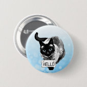 HELLO Siamese Cat Holding Sign Button (Vorne & Hinten)