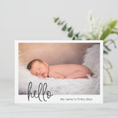Hello Simple Baby Foto Modern Birth Ankündigung (Stehend Vorderseite)