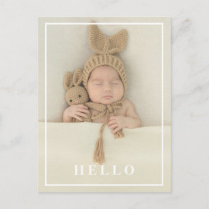 Hello Simple Baby Foto Modern Birth Ankündigungspostkarte
