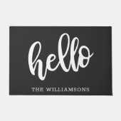 Hello Simple Black and White Personalisiert Family Fußmatte (Vorderseite)