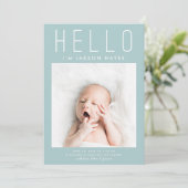 HELLO Simple Blue Modern Multi Foto Birth Ankündigung (Stehend Vorderseite)