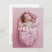 HELLO Simple Foto Overlay Geburtsankündigung Ankündigungspostkarte (Vorne/Hinten)