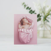 HELLO Simple Foto Overlay Geburtsankündigung Ankündigungspostkarte (Stehend Vorderseite)