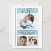 Hello Simple Minimalistisch Blue Baby Boy Birth Ankündigung (Vorderseite)