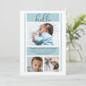 Hello Simple Minimalistisch Blue Baby Boy Birth Ankündigung (Stehend Vorderseite)