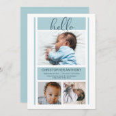 Hello Simple Minimalistisch Blue Baby Boy Birth Ankündigung (Vorne/Hinten)