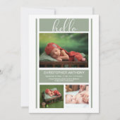 Hello Simple Minimalistisch Sage Green Baby Boy Bi Ankündigung (Vorderseite)