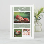 Hello Simple Minimalistisch Sage Green Baby Boy Bi Ankündigung (Stehend Vorderseite)
