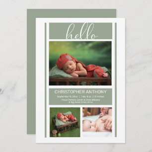 Hello Simple Minimalistisch Sage Green Baby Boy Bi Ankündigung