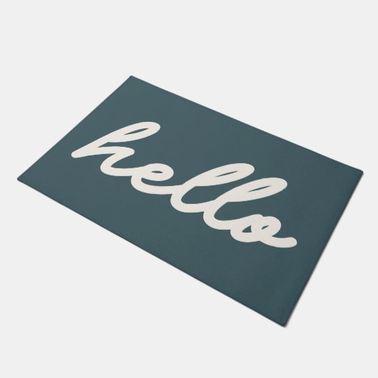 Hello Simple Minimalistisch Script Letters Aquamar Fußmatte (Schrägansicht)