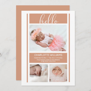 Hello Simple Minimalistisch Terracotta Baby Birth Ankündigung