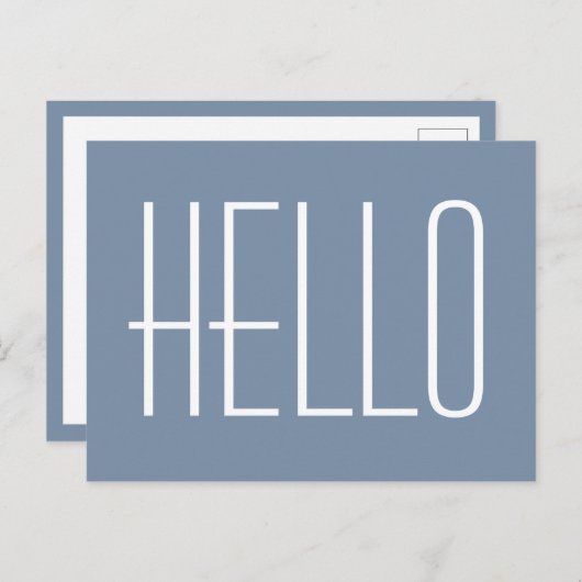 Hello Simple Minimalistisch Typografy Greeting Blu Postkarte (Vorne/Hinten)