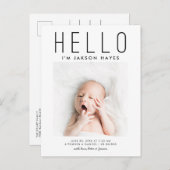 HELLO Simple Modern Baby Foto Birke Ankündigungspostkarte (Vorne/Hinten)