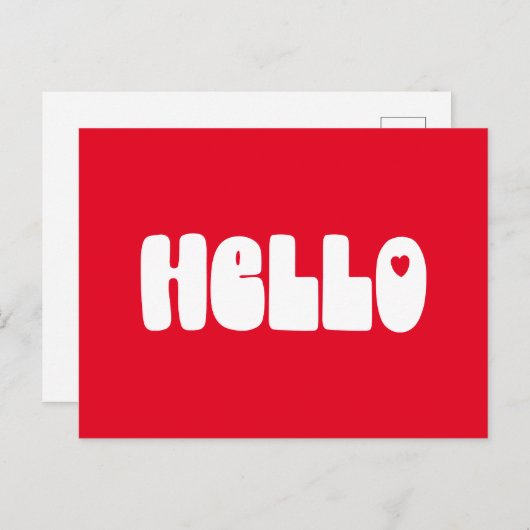 Hello Simple Retro Typografy Gruß in Red Postkarte (Vorne/Hinten)