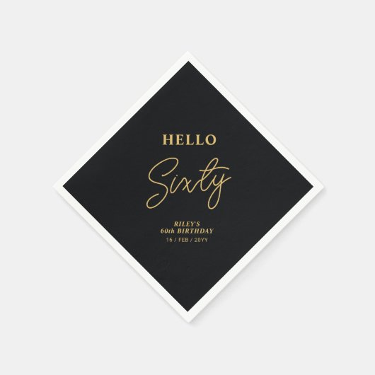 Hello Sixty | Black & Gold 60th Birthday Party Serviette (Ecke)