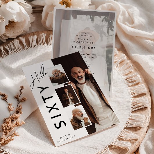 Hello SIXTY' Modern Photo Collage 60th Birthday Einladung