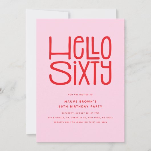 HELLO SIXTY Moderner 60. Geburtstag Einladung (Vorderseite)