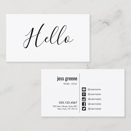 HELLO Social Media Icons Networking Business Card Visitenkarte (Vorne/Hinten)