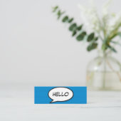 HELLO Speech Bubble Fun Blue Comic Book Mini Visitenkarte (Stehend Vorderseite)