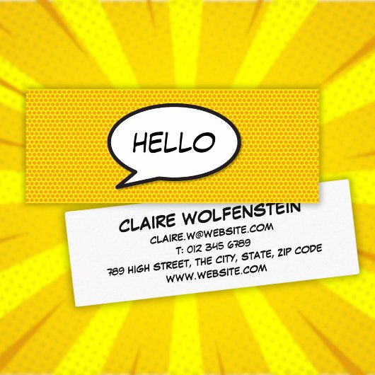 HELLO Sprechblase Spaß Retro Comic Buch Mini Visitenkarte