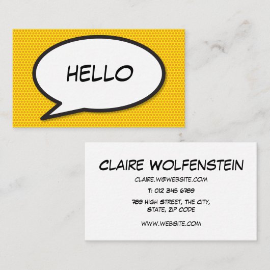 HELLO Sprechblase Spaß Retro Comic Buch Visitenkarte (Vorne/Hinten)