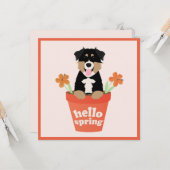 Hello Spring Australian Shepherd Dog in Blume Pot Karte (Vorderseite/Rückseite Beispiel)