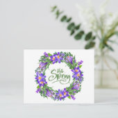 Hello Spring Beautiful Floral Wreath Postkarte (Stehend Vorderseite)