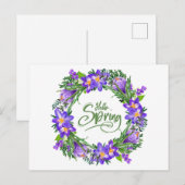 Hello Spring Beautiful Floral Wreath Postkarte (Vorne/Hinten)
