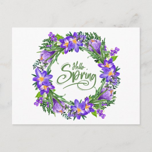 Hello Spring Beautiful Floral Wreath Postkarte (Vorderseite)