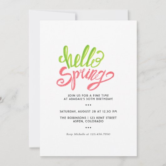 Hello Spring Birthday Tee Party Einladung (Rückseite)
