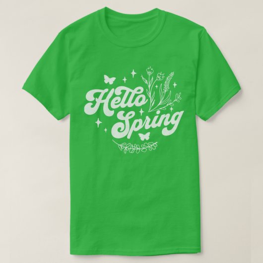 Hello Spring Blume Niedlich Floral und Butterf T-Shirt (Design vorne)