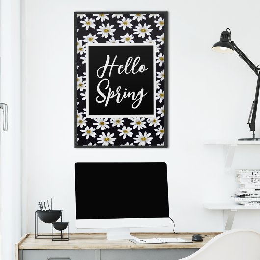Hello Spring Daisy Floral Pattern Poster