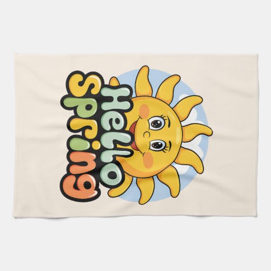 Hello Spring: Die Sonne lächelt und der blaue Himm Geschirrtuch (Horizontal)