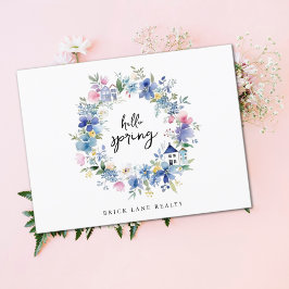 Hello Spring Floral House Wreath Real Anwesen Postkarte