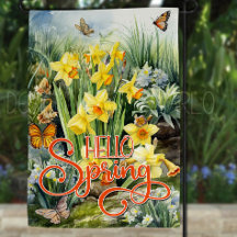 Hello Spring Garden Flag - Daffodils Butterfly