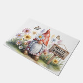 Hello Spring Garden Gnome: Cute Gnome with Braids Fußmatte (Schrägansicht)