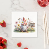 Hello Spring Garden Gnome: Cute Gnome with Braids Serviette (Beispiel)